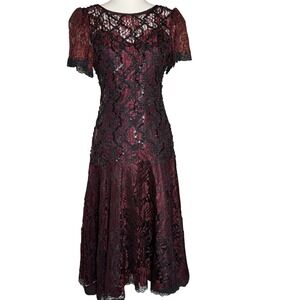 VTG Shuet Young Dress Red Black Lace Sequin Fairygoth Whimsygoth 90s Romantic